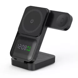   S1 MagTime töltőállomás iPhone, Apple Watch és Airpods készülékekhez, óra funkcióval, fekete