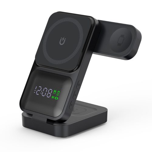 S1 MagTime töltőállomás iPhone, Apple Watch és Airpods készülékekhez, óra funkcióval