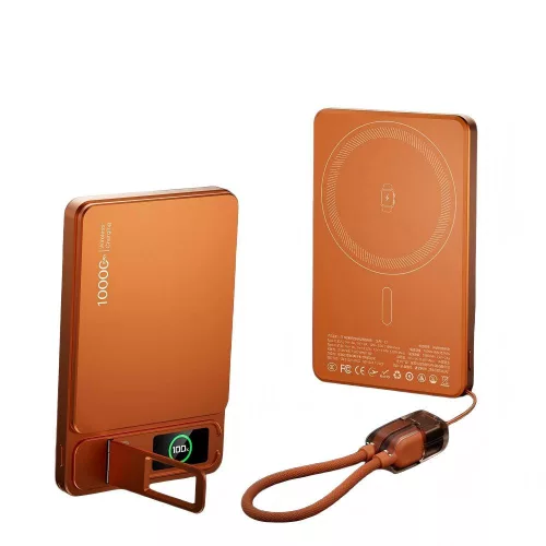 C2 mágneses PowerBank 10 000 mAh – iPhone, Apple Watch és AirPods készülékekhez, narancssárga