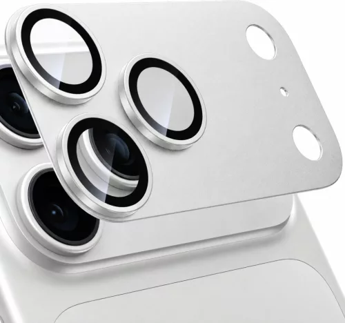 Armor kameralencse- és teljes kamerasziget-védő iPhone 18 Pro készülékhez - alumínium + üveg (ezüst)