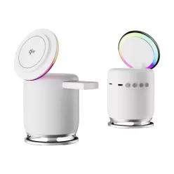   C52 5 az 1-ben Qi2 MagSafe kompatibilis vezeték nélküli töltő Bluetooth hangszóróval és LED fénnyel, fehér