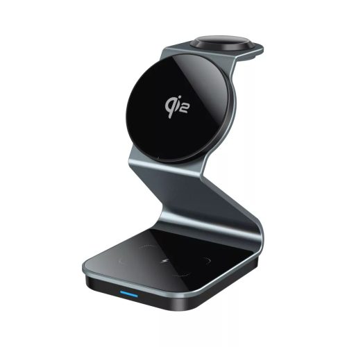 OJD-Q222 15W Qi2 3 az 1-ben vezeték nélküli MagSafe kompatibilis töltőállomás (iPhone, Airpods és Apple Watch) - fekete