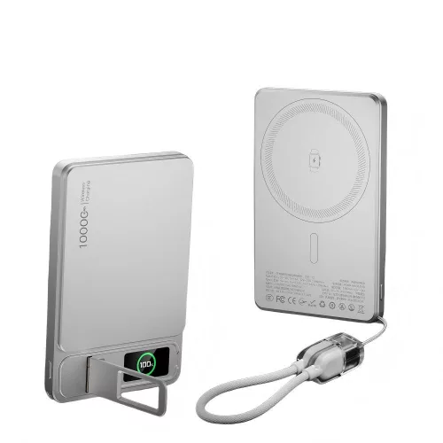 C2 mágneses PowerBank 10 000 mAh – iPhone, Apple Watch és AirPods készülékekhez, ezüst
