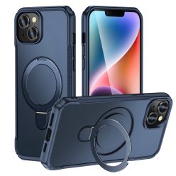   MagnoFold sötétkék MagSafe kompatibilis iPhone 15 védőtok kihajtható gyűrűvel