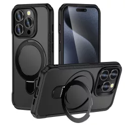   MagnoFold fekete MagSafe kompatibilis iPhone 15 Pro védőtok kihajtható gyűrűvel