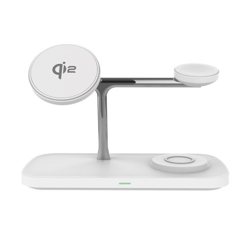 T255 QI2 15W vezeték nélküli töltőállomás iPhone, Apple Watch és Airpods készülékekhez, fehér