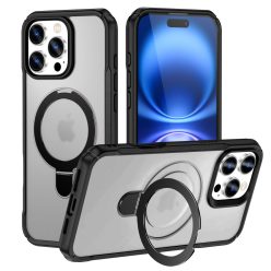   MagnoFold fekete/áttetsző MagSafe kompatibilis iPhone 16 Pro Max védőtok kihajtható gyűrűvel