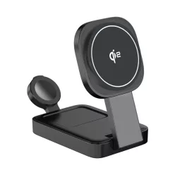   C40 QI2 15W vezeték nélküli töltőállomás LED világítással iPhone, Apple Watch és Airpods készülékekhez, fekete