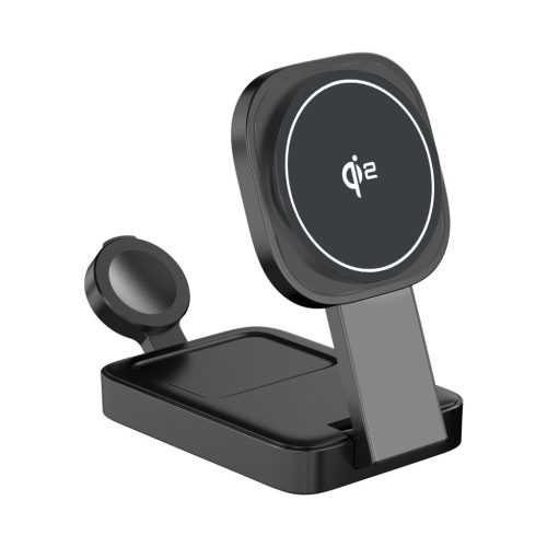 C40 QI2 15W vezeték nélküli töltőállomás LED világítással iPhone, Apple Watch és Airpods készülékekhez, fekete