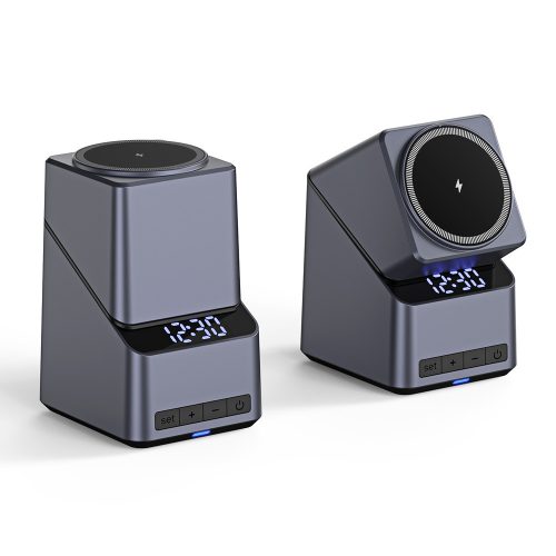 LX11 MagCharge 15W 4 az 1-ben mágneses töltőállomás, digitális óra funkcióval iPhone, Apple Watch és Airpods készülékekhez