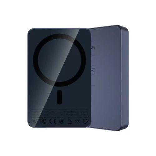 W36 10000mAh MagSafe kompatibilis PowerBank, mélykék színű