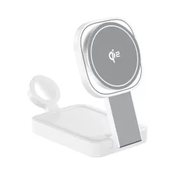   C40 QI2 15W vezeték nélküli töltőállomás LED világítással iPhone, Apple Watch és Airpods készülékekhez, fehér