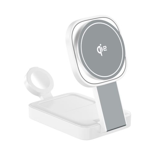 C40 QI2 15W vezeték nélküli töltőállomás LED világítással iPhone, Apple Watch és Airpods készülékekhez, fehér