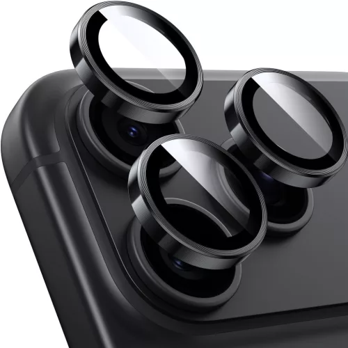 iPhone 18 Pro / iPhone 18 Pro Max fekete kameragyűrű-védő fólia applikátorral - 1 készlet (3 kameragyűrűhöz)