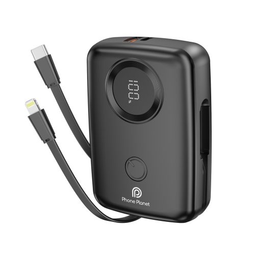 W05 10000mAh PowerBank beépített USB-C és Lightning kábellel