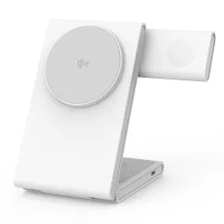   M5 Qi2 3 az 1-ben összecsukható mágneses vezeték nélküli töltőállomás iPhone / Apple Watch / AirPods – Fehér