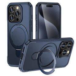   MagnoFold sötétkék MagSafe kompatibilis iPhone 15 Pro védőtok kihajtható gyűrűvel