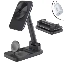   V16 3 az 1-ben 15W MagSafe kompatibilis vezeték nélküli töltőállomás, összecsukható,  Apple Watch, iPhone, AirPods készülékekhez