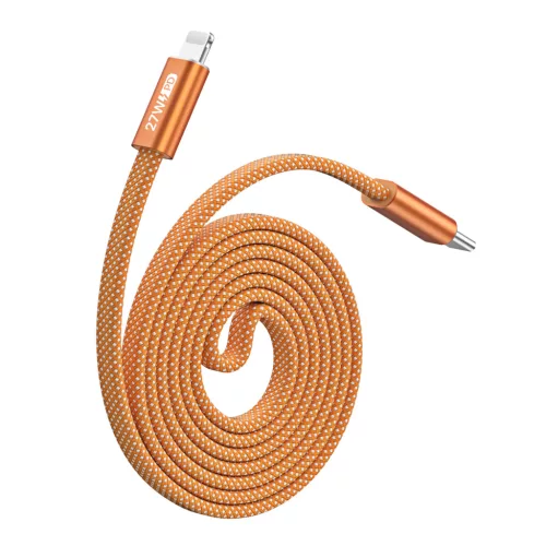 Mágneses fonott USB-C - Lightning töltőkábel (27W) - narancssárga