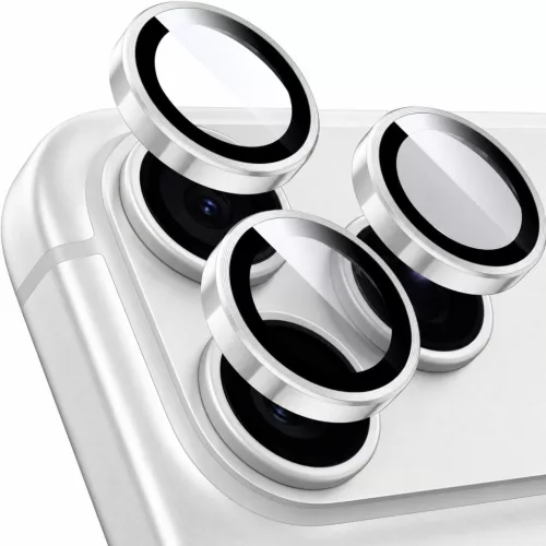 iPhone 18 Pro / iPhone 18 Pro Max ezüst kameragyűrű-védő fólia applikátorral - 1 készlet (3 kameragyűrűhöz)
