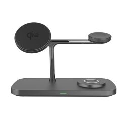   T255 QI2 15W vezeték nélküli töltőállomás iPhone, Apple Watch és Airpods készülékekhez, fekete