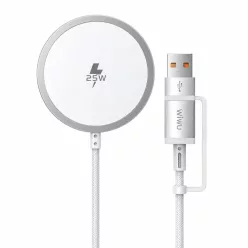   25W Qi2.2 MagSafe kompatibilis mágneses vezeték nélküli töltő USB-C és USB-A csatlakozóval