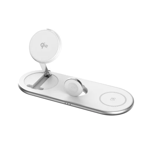 CX-05 15W 3 az 1-ben Qi2 MagSafe kompatibilis vezeték nélküli töltőállomás, fehér