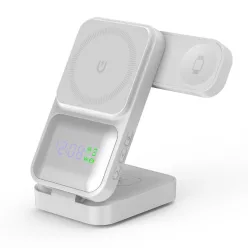   S1 MagTime töltőállomás iPhone, Apple Watch és Airpods készülékekhez, óra funkcióval, fehér
