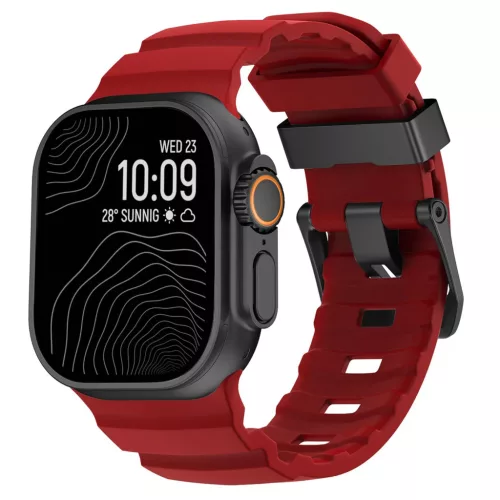 SteelActive Sport piros Apple Watch szilikon szíj fekete csattal