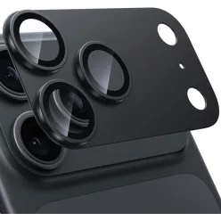   Armor kameralencse- és teljes kamerasziget-védő iPhone 18 Pro Max készülékhez - alumínium + üveg (fekete)