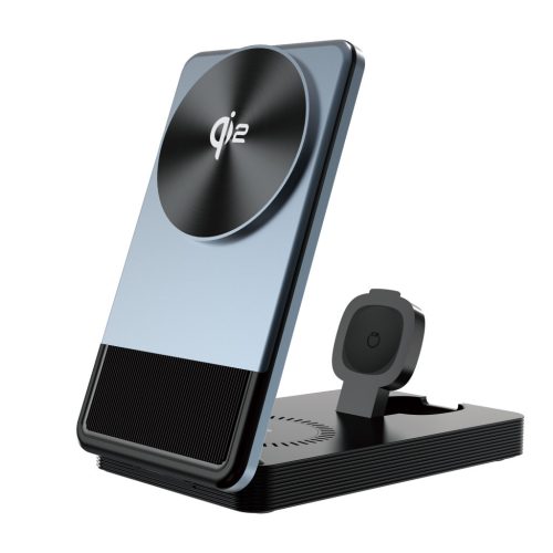 DC-80Q QI2 15W vezeték nélküli töltőállomás iPhone, Apple Watch és Airpods készülékekhez, fekete