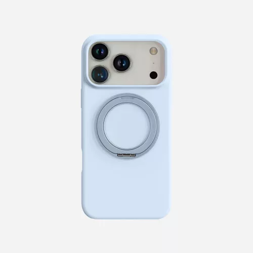 360 fokban forgatható, kitámasztható világoskék MagSafe kompatibilis iPhone 17 Pro Max szilikon tok
