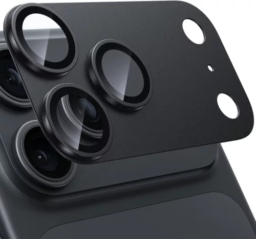 Armor kameralencse- és teljes kamerasziget-védő iPhone 18 Pro készülékhez - alumínium + üveg (fekete)