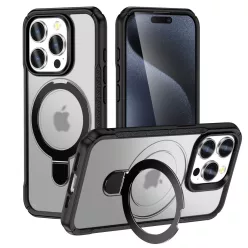   MagnoFold fekete/áttetsző MagSafe kompatibilis iPhone 15 Pro Max védőtok kihajtható gyűrűvel