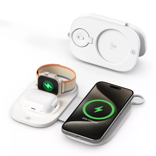 T5 töltőállomás iPhone, Apple Watch és Airpods készülékekhez LED világítással, fehér