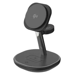   Z27 15W 3 az 1-ben Qi2 MagSafe kompatibilis vezeték nélküli töltőállomás LED világítással, fekete
