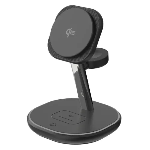 Z27 15W 3 az 1-ben Qi2 MagSafe kompatibilis vezeték nélküli töltőállomás LED világítással, fekete