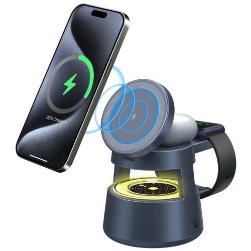 OJD-132 15W MagSafe kompatibilis vezeték nélküli töltőállomás iPhone, Apple Watch és Airpods készülékekhez, LED világítással