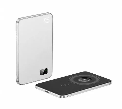 F20s mágneses PowerBank 5000 mAh – iPhone, Apple Watch és AirPods készülékekhez, ezüst