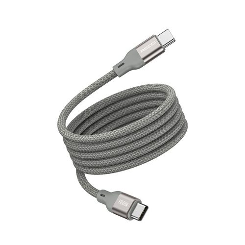 Mágneses fonott USB-C - USB-C töltőkábel (65W) - natúr titán