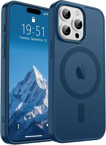 Frosted sötétkék iPhone 15 Pro Max MagSafe tok