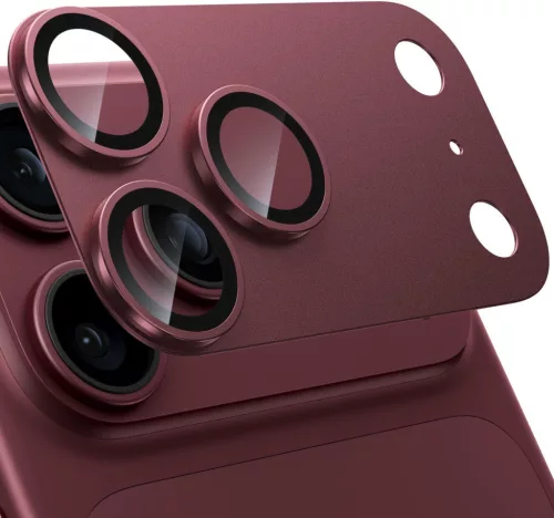 Armor kameralencse- és teljes kamerasziget-védő iPhone 18 Pro készülékhez - alumínium + üveg (burgundi)