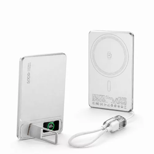 C1 mágneses PowerBank 5 000 mAh – iPhone, Apple Watch és AirPods készülékekhez, ezüst