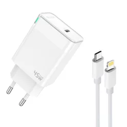   45W USB-C hálózati adapter, PD gyorstöltő + 1m USB-C - Lightning kábel