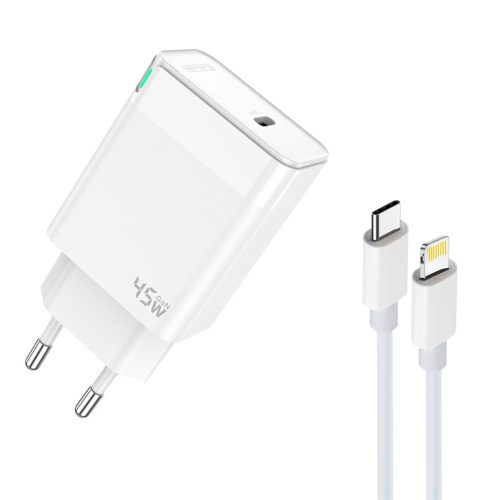 45W USB-C hálózati adapter, PD gyorstöltő + 1m USB-C - Lightning kábel