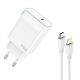 45W USB-C hálózati adapter, PD gyorstöltő + 1m USB-C - Lightning kábel