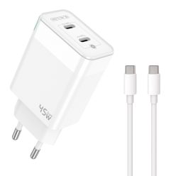   45W kétportos USB-C hálózati töltő adapter, PD gyorstöltő + USB-C - USB-C kábel (1m)