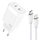 45W kétportos USB-C hálózati töltő adapter, PD gyorstöltő + USB-C - Lightning kábel (1m)