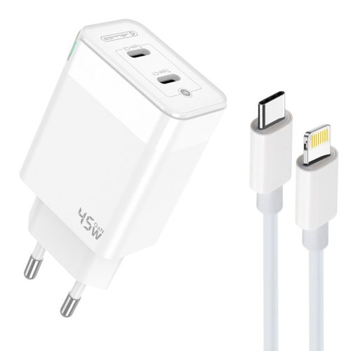 45W kétportos USB-C hálózati töltő adapter, PD gyorstöltő + USB-C - Lightning kábel (1m)