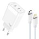 45W kétportos USB-C hálózati töltő adapter, PD gyorstöltő + USB-C - Lightning kábel (1m)
